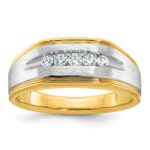 IBGoodman 14k with White Rhodium Men's Polished Satin and Grooved 5-Stone 1/4 Carat AA Quality Diamond Ring