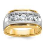 IBGoodman 14k Two-tone Men's Polished Satin and Grooved 5-Stone 1 Carat AA Quality Diamond Ring