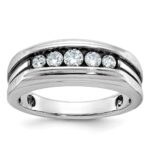 IBGoodman 10k White Gold with Black Rhodium Men's Polished Satin and Grooved 5-Stone 1/2 Carat A Quality Diamond Ring