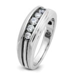 IBGoodman 14k White Gold with Black Rhodium Men's Polished Satin and Grooved 5-Stone 1/2 Carat AA Quality Diamond Ring - Image 6