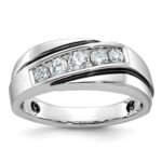 10k White Gold Men's Polished Satin and Grooved Ring Mounting