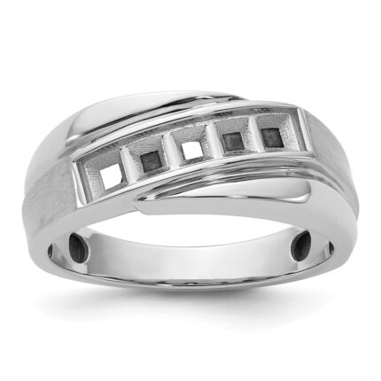 IBGoodman 14k White Gold Polished Satin and Grooved Men's Ring Mounting