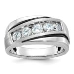 IBGoodman 14k White Gold with Black Rhodium Men's Polished Satin and Grooved 1 Carat AA Quality Diamond Ring