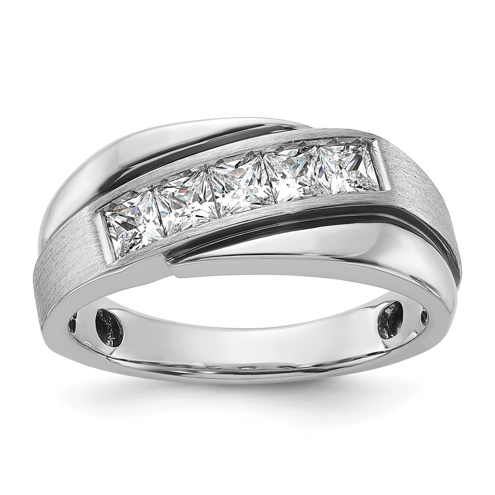 B64012-4WAA.jpg IBGoodman 14k White Gold with Black Rhodium 1 carat Lab Grown Diamond VS/SI+ G+ Complete Polished Satin and Grooved Men's Ring - Image 1