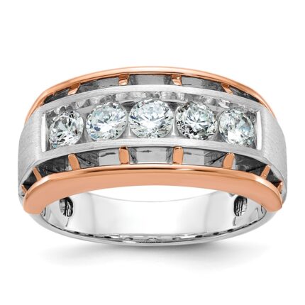 IBGoodman 14k White and Rose Gold Men's Polished Satin and Cut-Out 5-Stone Ring Mounting