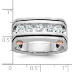 IBGoodman 14k White and Rose Gold with Black Rhodium Men's Polished Satin and Grooved 5-Stone 1 Carat AA Quality Diamond Ring - Image 3