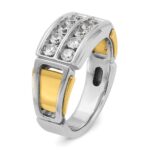 IBGoodman 14k Two-tone Men's Polished and Cut-Out 2-Row 1 Carat AA Quality Diamond Ring - Image 8