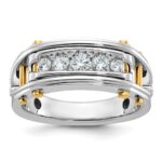 IBGoodman 14k Two-tone Men's Polished Grooved and Cut-Out 5-Stone 1/2 Carat AA Quality Diamond Ring