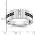 IBGoodman 10k White Gold Men's Polished and Grooved Black and White 1 Carat A Quality Diamond Ring - Image 2