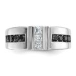 IBGoodman 14k White Gold Men's Polished and Grooved Black and White 1 Carat AA Quality Diamond Ring - Image 6