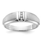 IBGoodman 14k White Gold Men's Polished and Satin 3-Stone 1/20 Carat AA Quality Diamond Ring