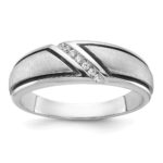 IBGoodman 14k White Gold with Black Rhodium 1/15 carat Lab Grown Diamond VS/SI+ G+ Complete Polished and Satin Men's Ring