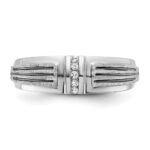 IBGoodman 14k White Gold Polished Satin and Grooved Five Stone Men's Ring Mounting - Image 6