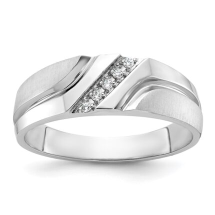 IBGoodman 10k White Gold Men's Polished Satin and Grooved 5-Stone Ring Mounting