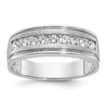IBGoodman 14k White Gold Men's Polished Brushed and Grooved 9-Stone 1/2 Carat AA Quality Diamond Ring