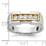 IBGoodman 14k Two-tone Men's Polished and Grooved 5-Stone 1/2 Carat AA Quality Diamond Ring - Image 3