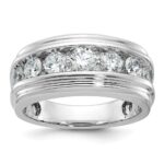 IBGoodman 14k White Gold Men's Polished and Grooved 2 Carat AA Quality Diamond Ring