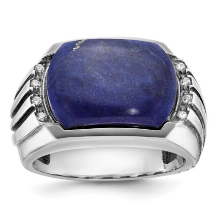 14k White Gold with Black Rhodium IBGoodman Men's Lapis and Diamond Ring Mounting