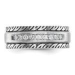 IBGoodman 14k White Gold with Black Rhodium Men's Polished Satin and Grooved 1/5 Carat AA Quality Diamond Ring - Image 4