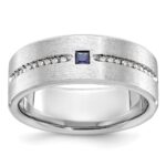 14k White Gold IBGoodman Men's Satin Lab Created Sapphire and 1/8 carat Diamond Complete Ring