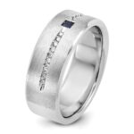 14k White Gold IBGoodman Men's Satin Lab Created Sapphire and 1/8 carat Diamond Complete Ring - Image 8