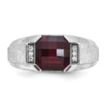 14k White Gold IBGoodman Men's Created Garnet and 1/20 carat Diamond Complete Ring - Image 6