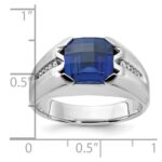 14k White Gold IBGoodman Men's Created Sapphire and 1/20 carat Diamond Complete Ring - Image 3