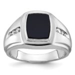 14k White Gold IBGoodman Men's Onyx and 1/8 carat Diamond Complete Ring