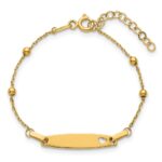14K Polished Beaded Cut-out Heart 24x4.7mm Plate 5 inch Baby/Child ID Bracelet with 1 inch Extender - Image 4