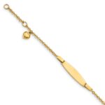 14k Polished Solid Chain/Solid Plate Heart Dangle 20x6mm Plate 4.5 inch Baby/Child ID Bracelet with 0.5 inch Extender