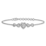 14K White Gold Polished Complete 5/8 carat Diamond Hearts 7 inch Bracelet with 1 inch Extender - Image 3
