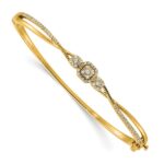 14K Polished and Textured Complete 1/2 carat Diamond Fashion Hinged Oval Bangle Bracelet