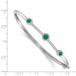 14k White Gold Complete 1/4 carat Diamond and Cabochon Emerald Hinged Bangle Bracelet - Image 2