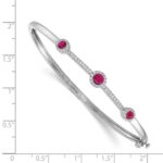 14k White Gold Complete 1/4 carat Diamond and Cabochon Ruby Hinged Bangle Bracelet - Image 2