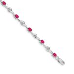 14k White Gold Complete Oval Ruby and Round White Sapphire Curved Link 7 inch Bracelet