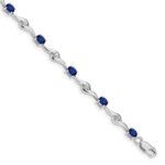14k White Gold Complete Oval Blue Sapphire and Round White Sapphire Curved Link 7 inch Bracelet
