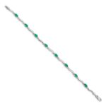 14k White Gold Complete Diamond and Oval Emerald Wavy Link 7 inch Bracelet - Image 2
