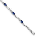 14k White Gold Complete Diamond and Oval Sapphire Wavy Link 7 inch Bracelet