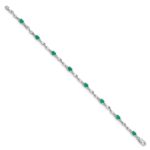 14k White Gold Complete Diamond and Oval Emerald Twisted Link 7 inch Bracelet - Image 2