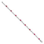 14k White Gold Complete Diamond and Oval Ruby Twisted Link 7 inch Bracelet - Image 2