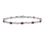 14k White Gold Complete Diamond and Oval Ruby Fancy Link 7.25 inch Bracelet - Image 3