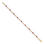 14k Complete Diamond and Oval Ruby Fancy Link 7.25 inch Bracelet - Image 2