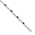 14k White Gold Complete Diamond and Oval Sapphire Fancy Link 7.25 inch Bracelet