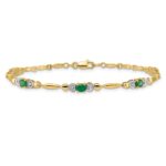 14k Complete Diamond and Oval Emerald Heart Design 7 inch Bracelet - Image 3