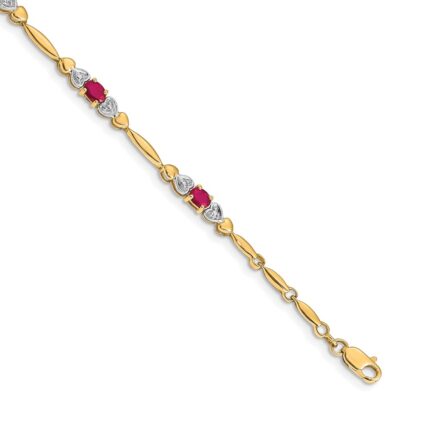 14k Complete Diamond and Oval Ruby Heart Design 7 inch Bracelet