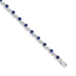 14k White Gold Complete Round Sapphire Fancy Link 7 inch Bracelet