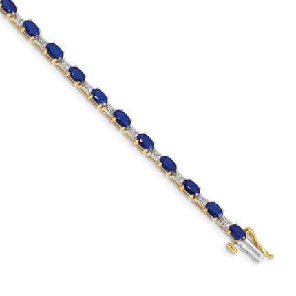 14k Complete Diamond and Oval Sapphire 7 inch Bracelet