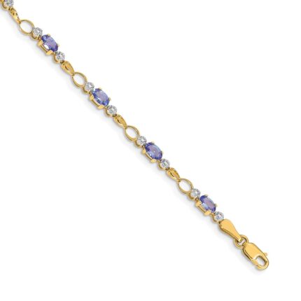 14k Complete Diamond and Oval Tanzanite Open Link 7 inch Bracelet