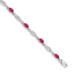 14k White Gold Complete Diamond and Oval Ruby 7.25 inch Bracelet