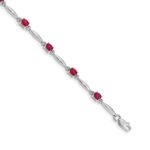 14k White Gold Complete Diamond and Oval Ruby 7.25 inch Bracelet